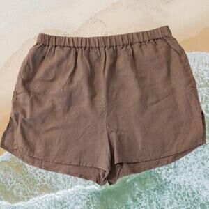 Vitamin A Linen Pull-On Shorts Brown Elastic Waist Pockets Resort Beach XS